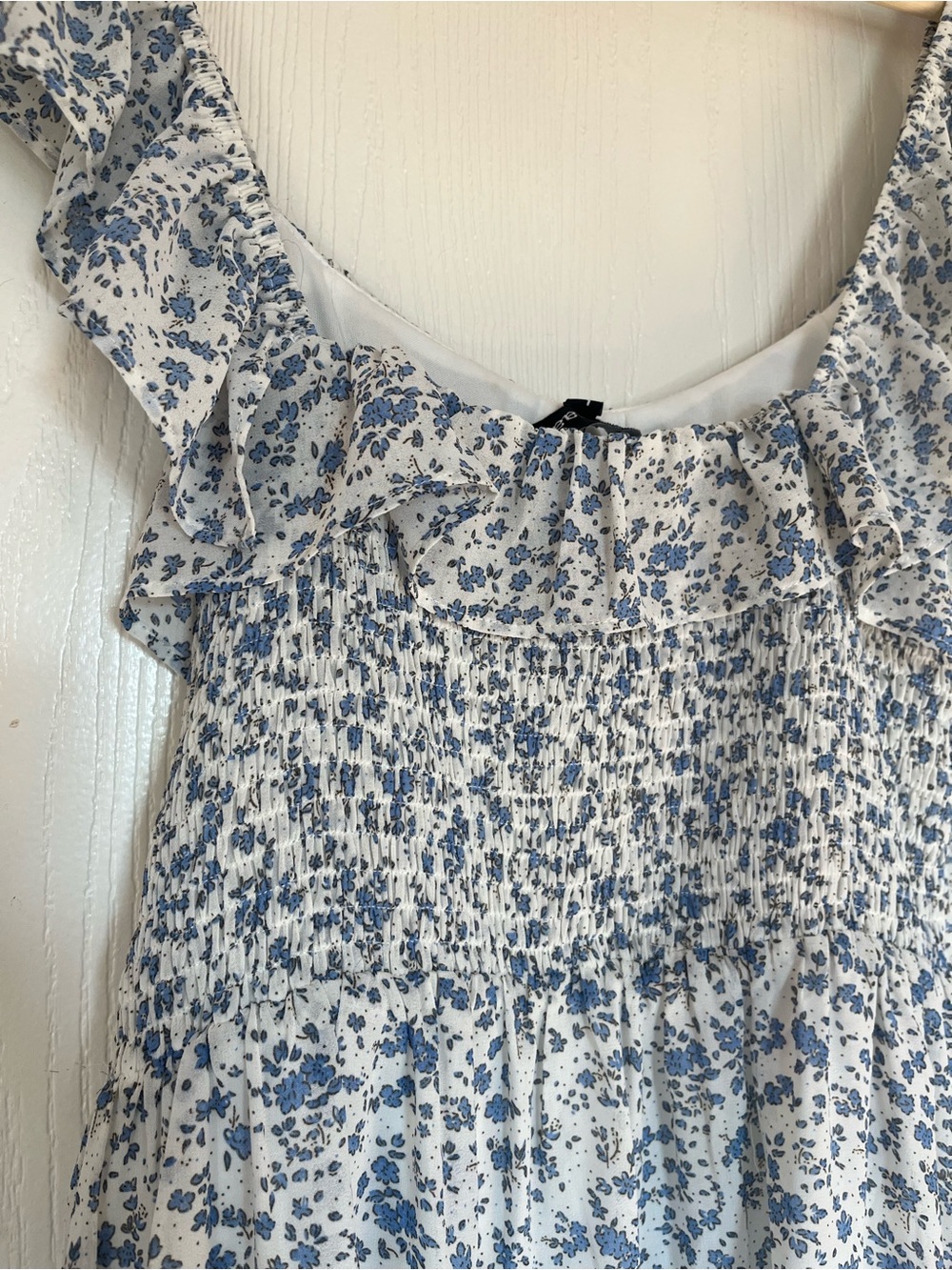 Aakaa White Camisole with Blue Floral Smocking